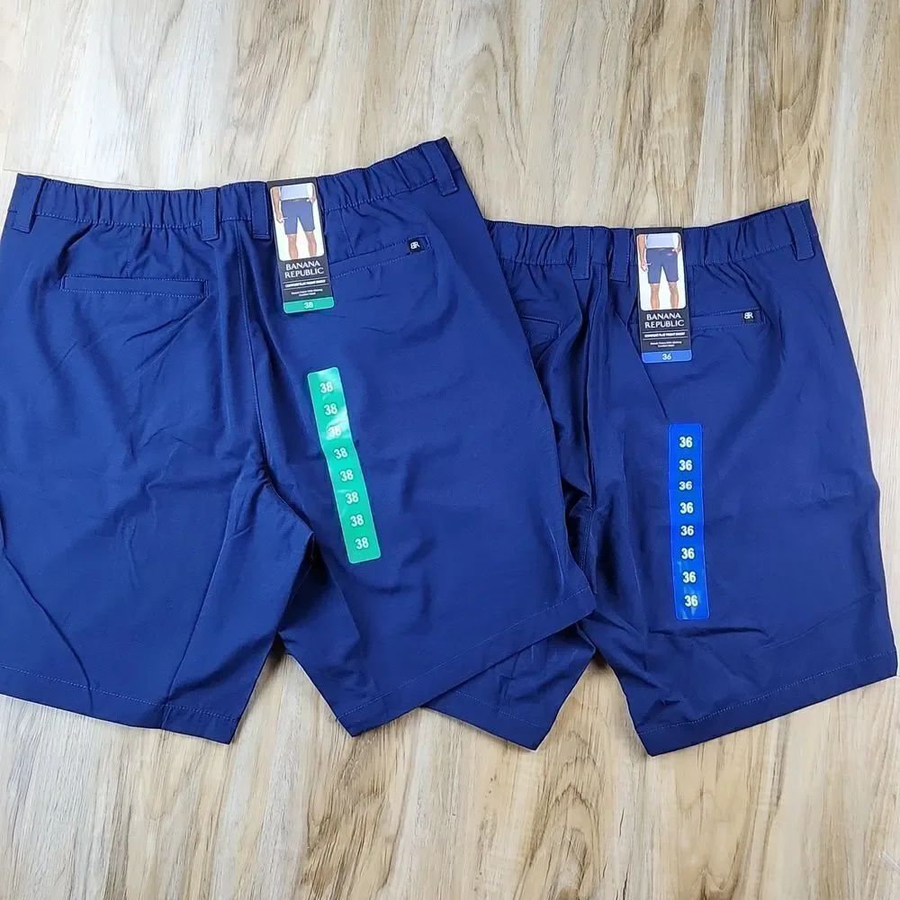 🔸️NWT Banana Republic Blue Men's Elastic Flat Front Shorts Size 38